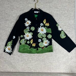 Women's Anage Black Jacket with Floral Embroidery - Size Large